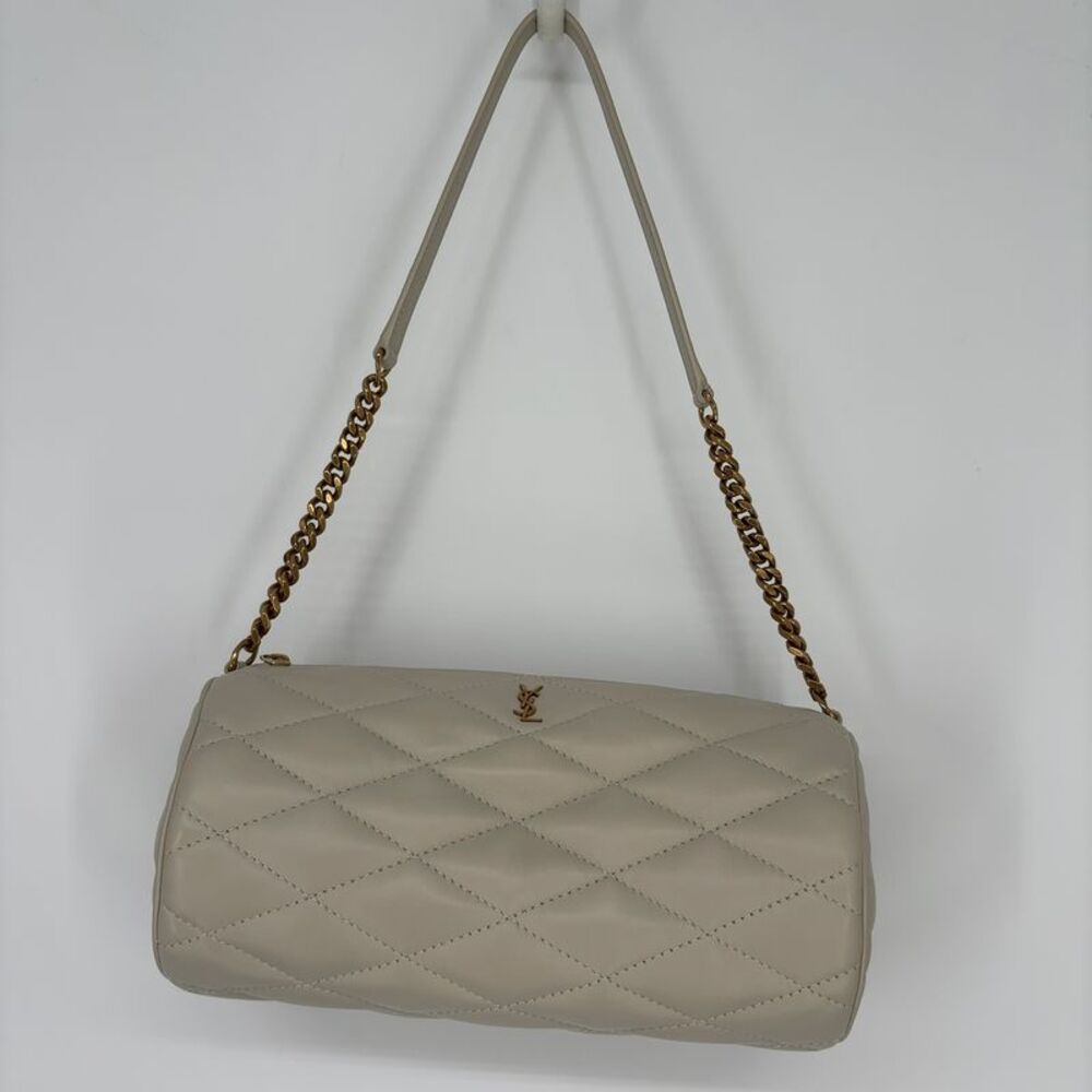 Saint Laurent Cream Leather Shoulder Bag with Gold Chain